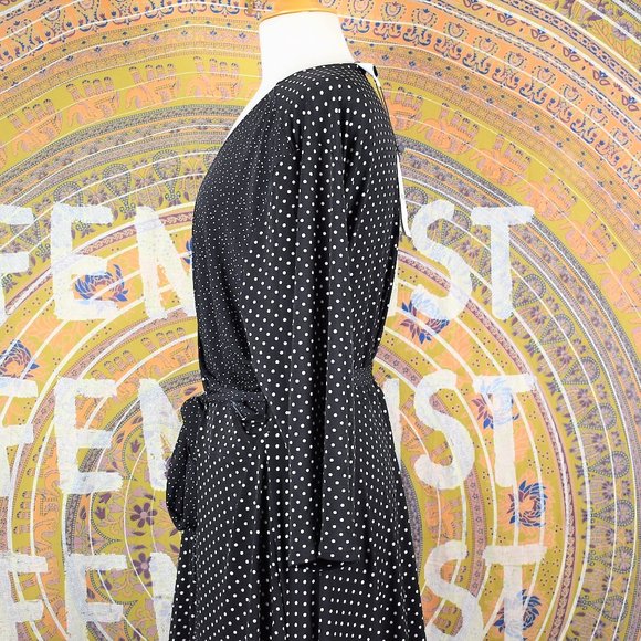 Leota Polka Dot Belted Faux Wrap Long Sleeve Dress - Picture 8 of 15
